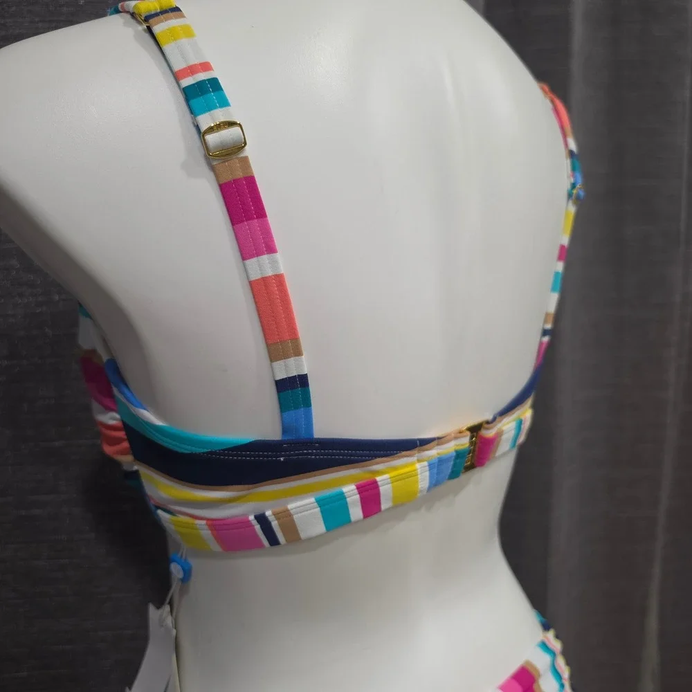 Bleu Rod Beattie Women Multicolor‎ Striped Underwire Bikini Set 36D Size 10 NWT